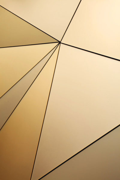 Chemetal 910 Satin Gold Aluminum Triangles - wall boutique Penelope Quebec closeup