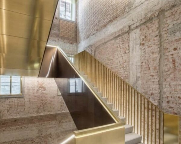 Chemetal 704 Brushed Light Brass Aluminum - stairwell